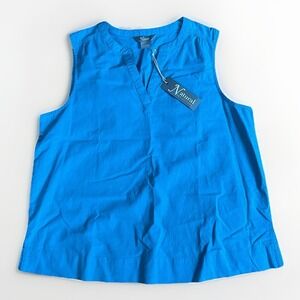 NWT Natural Reflections Small 100% Cotton Blue V Neck Tank Top Shirt NEW